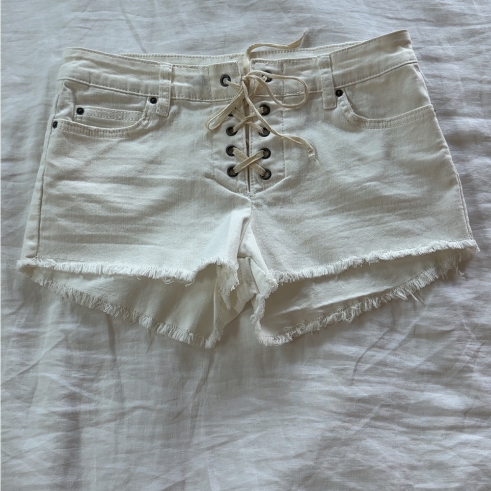 Billabong White Jean Shorts with Lace-Up Front